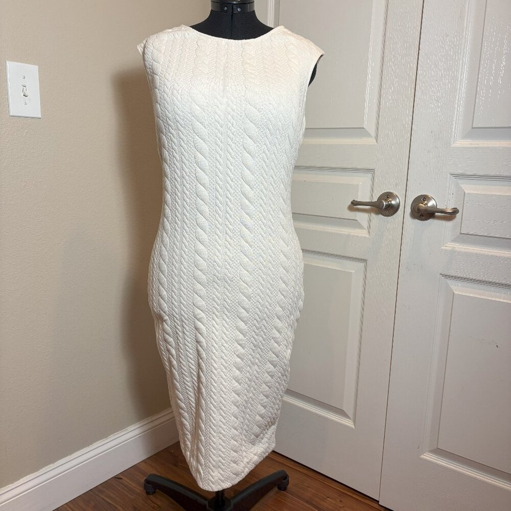 Textured, Sleeveless, Stretch, At Knee, New York & Company Dress - Medium White